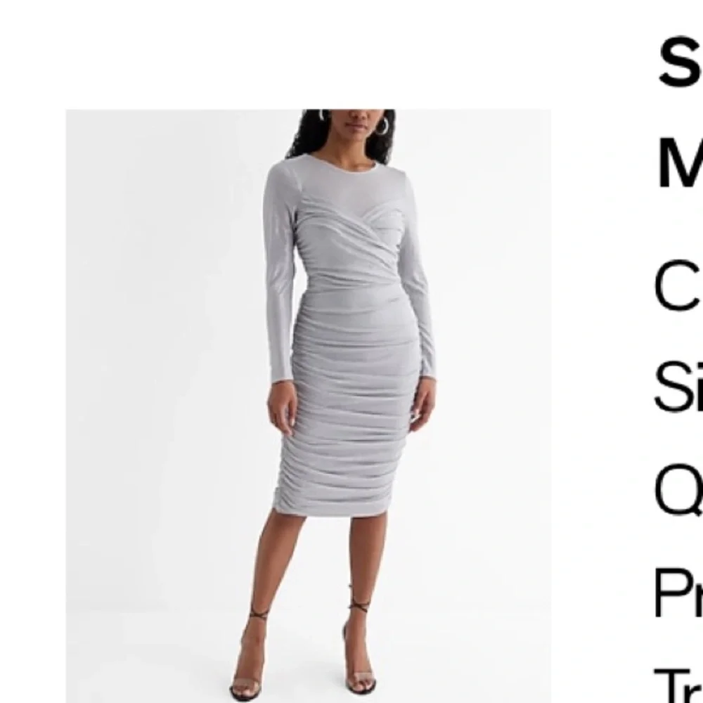 NWT Express Shine Crew Neck Rouched Midi Dress, silver, size xl - Picture 7 of 7